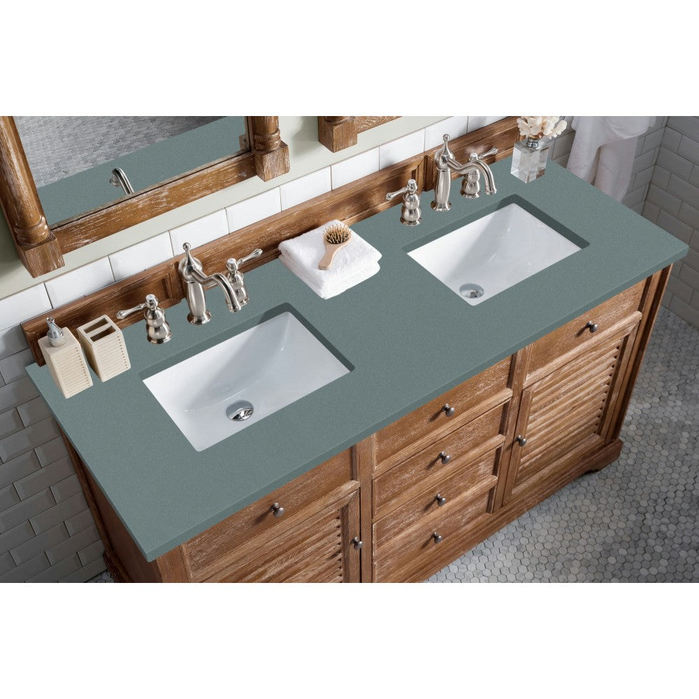 Savannah 60" Double Vanity Cabinet, Driftwood, w/ 3 CM Cala Blue Quartz Top