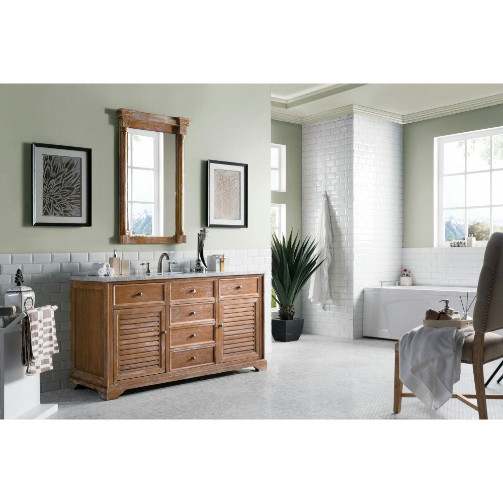 Savannah 60" Driftwood Single Vanity w/ 3 CM Carrara Marble Top