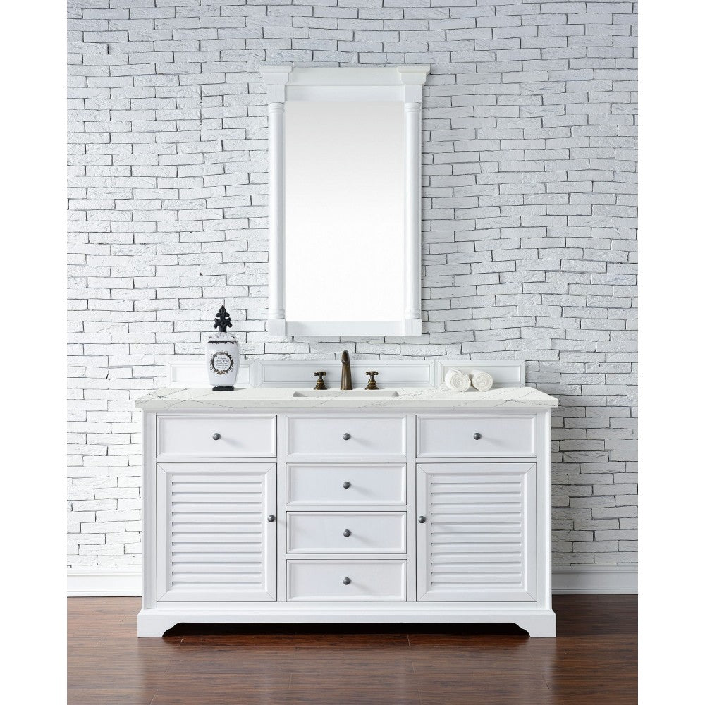 Savannah 60" Single Vanity, Bright White, w/ 3 CM Ethereal Noctis Quartz Top