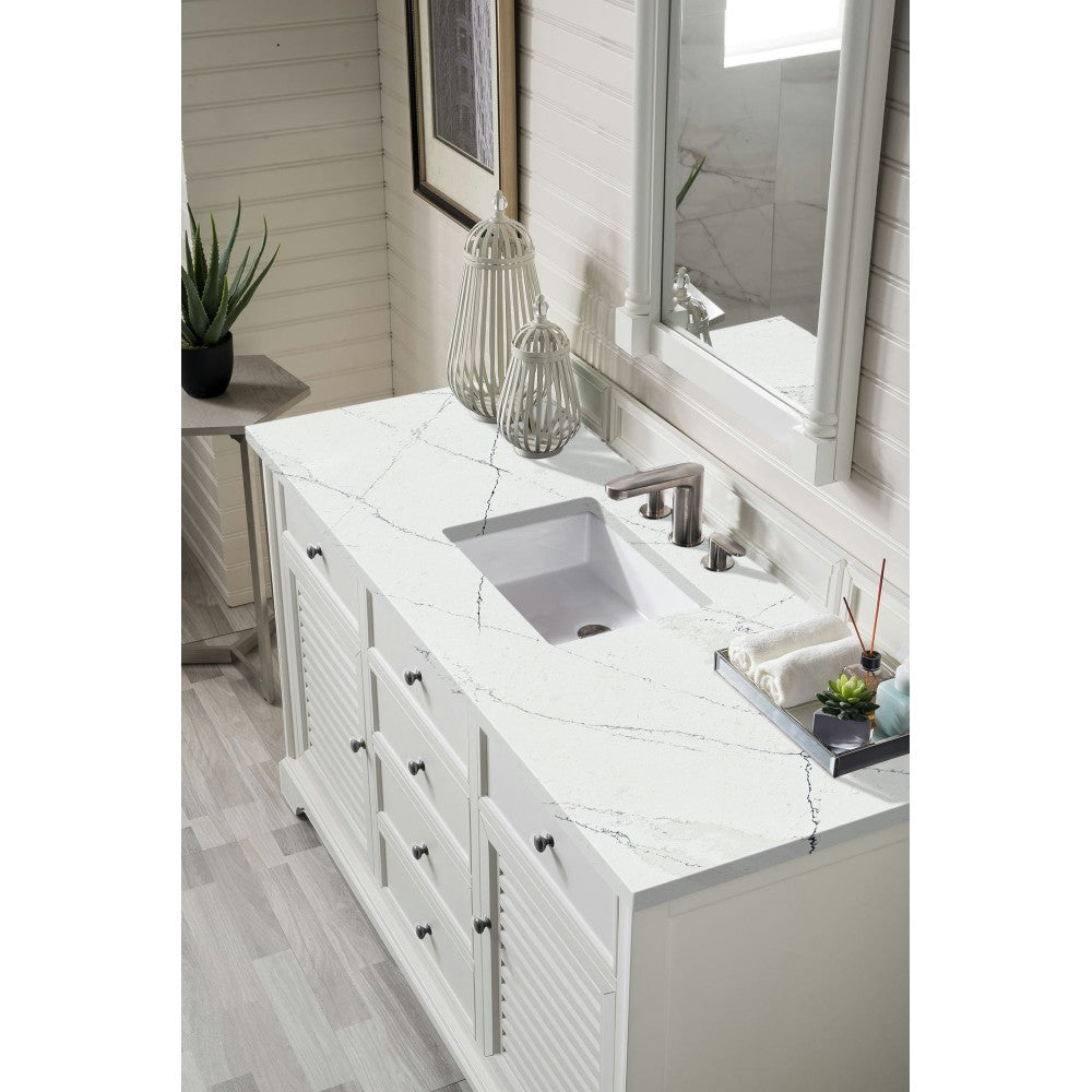 Savannah 60" Single Vanity, Bright White, w/ 3 CM Ethereal Noctis Quartz Top