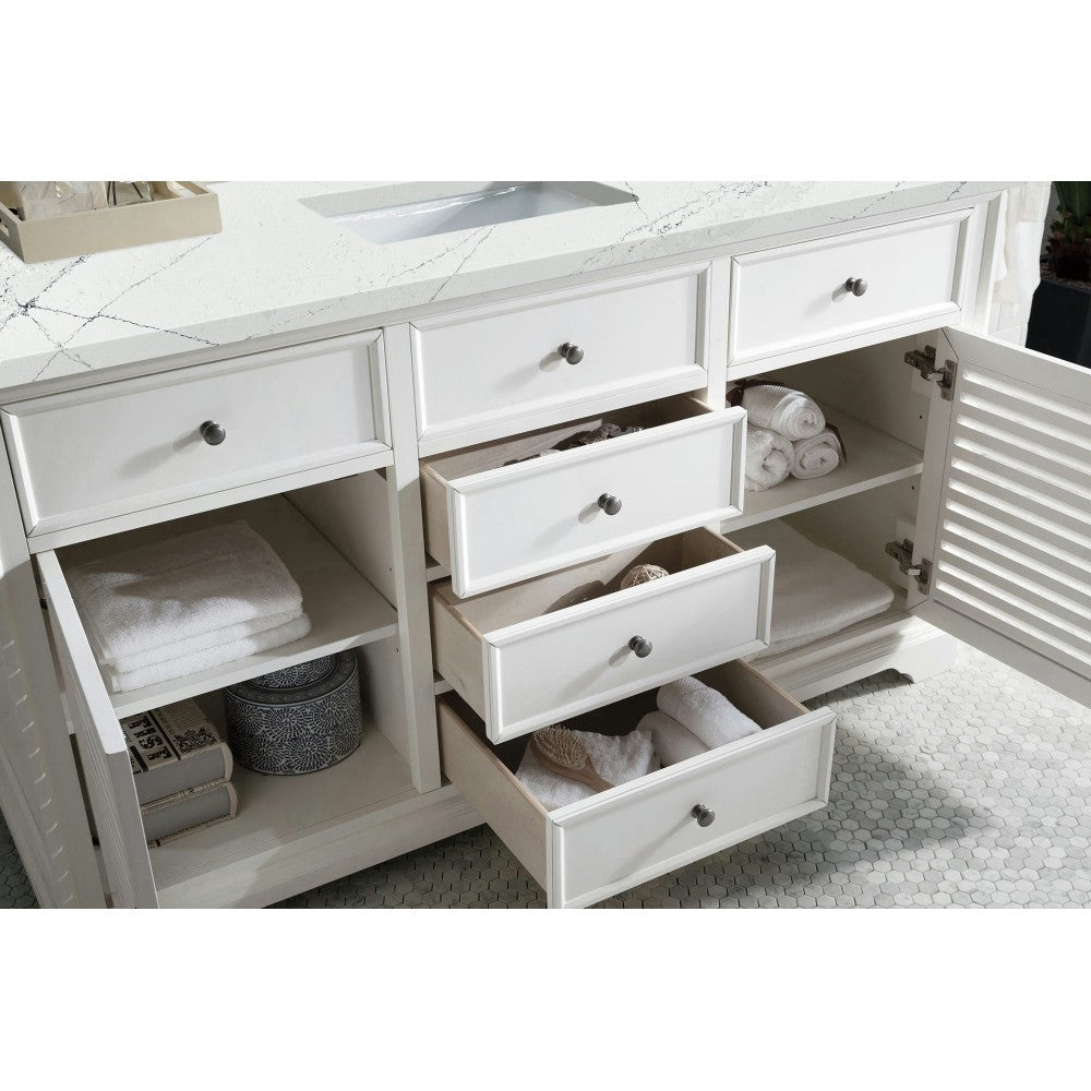 Savannah 60" Single Vanity, Bright White, w/ 3 CM Ethereal Noctis Quartz Top