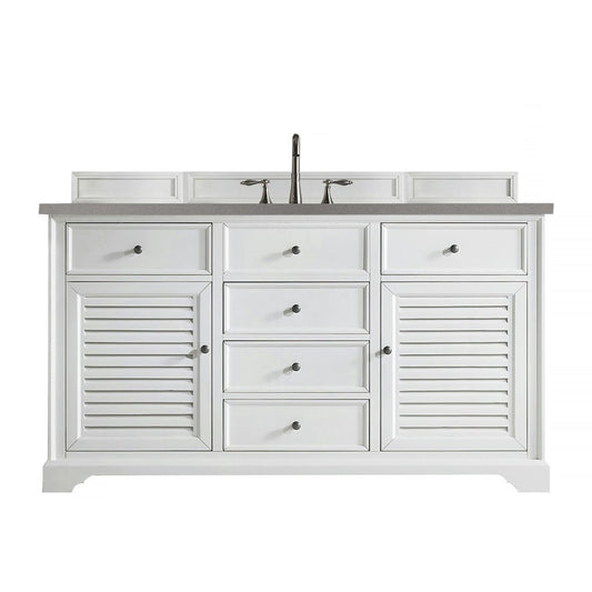 Savannah 60" Single Vanity Cabinet, Bright White, w/ 3 CM Gray Expo Quartz Top