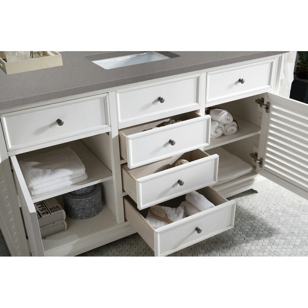 Savannah 60" Single Vanity Cabinet, Bright White, w/ 3 CM Gray Expo Quartz Top