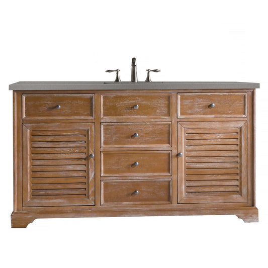 Savannah 60" Single Vanity Cabinet, Driftwood, w/ 3 CM Gray Expo Quartz Top