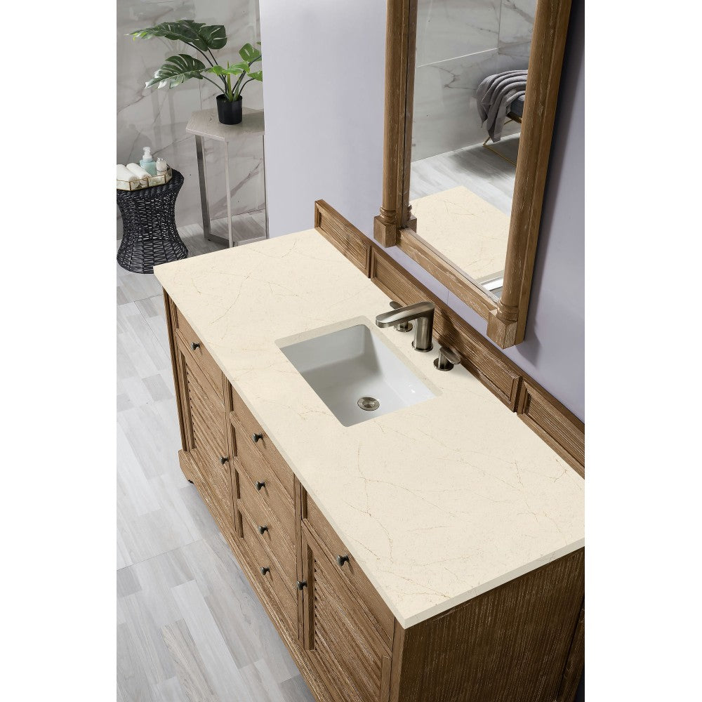 Savannah 60" Single Vanity Cabinet, Driftwood, w/ 3 CM Eternal Marfil Quartz Top