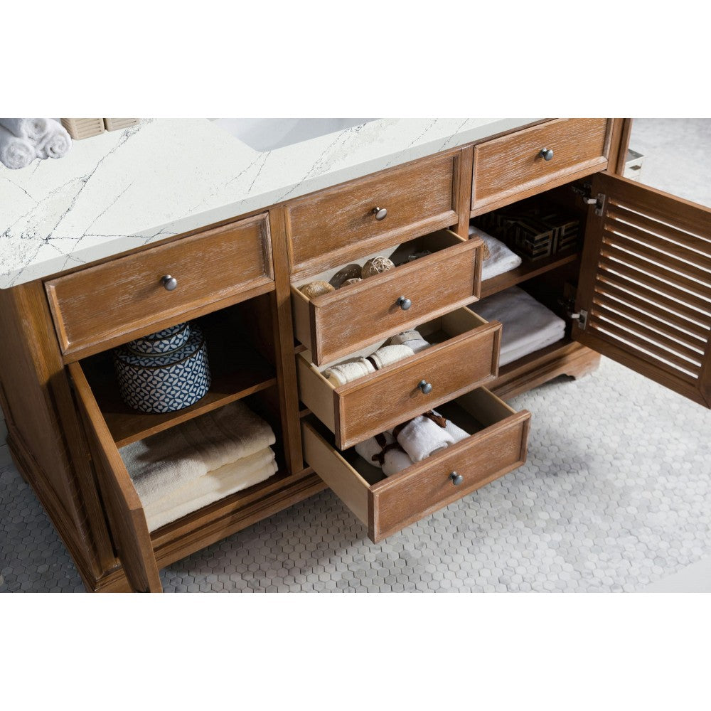 Savannah 60" Single Vanity, Driftwood, w/ 3 CM Ethereal Noctis Quartz Top