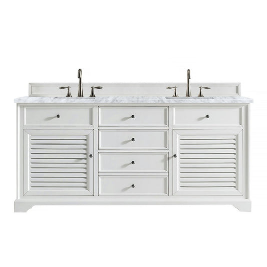 Savannah 72" Bright White Double Vanity w/ 3 CM Carrara Marble Top