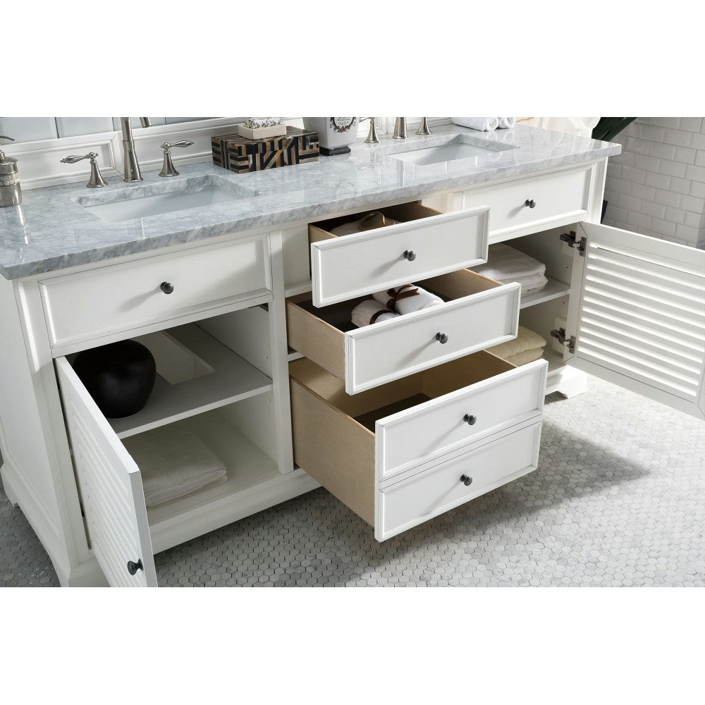Savannah 72" Bright White Double Vanity w/ 3 CM Carrara Marble Top