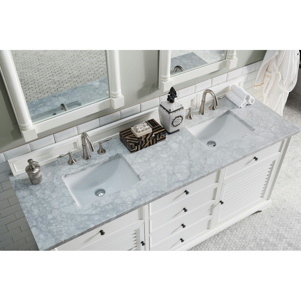 Savannah 72" Bright White Double Vanity w/ 3 CM Carrara Marble Top
