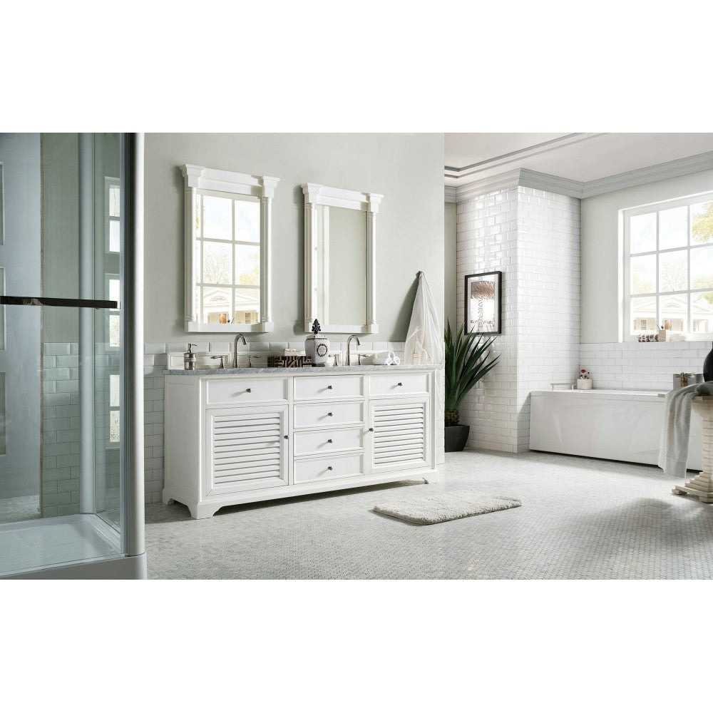 Savannah 72" Bright White Double Vanity w/ 3 CM Carrara Marble Top