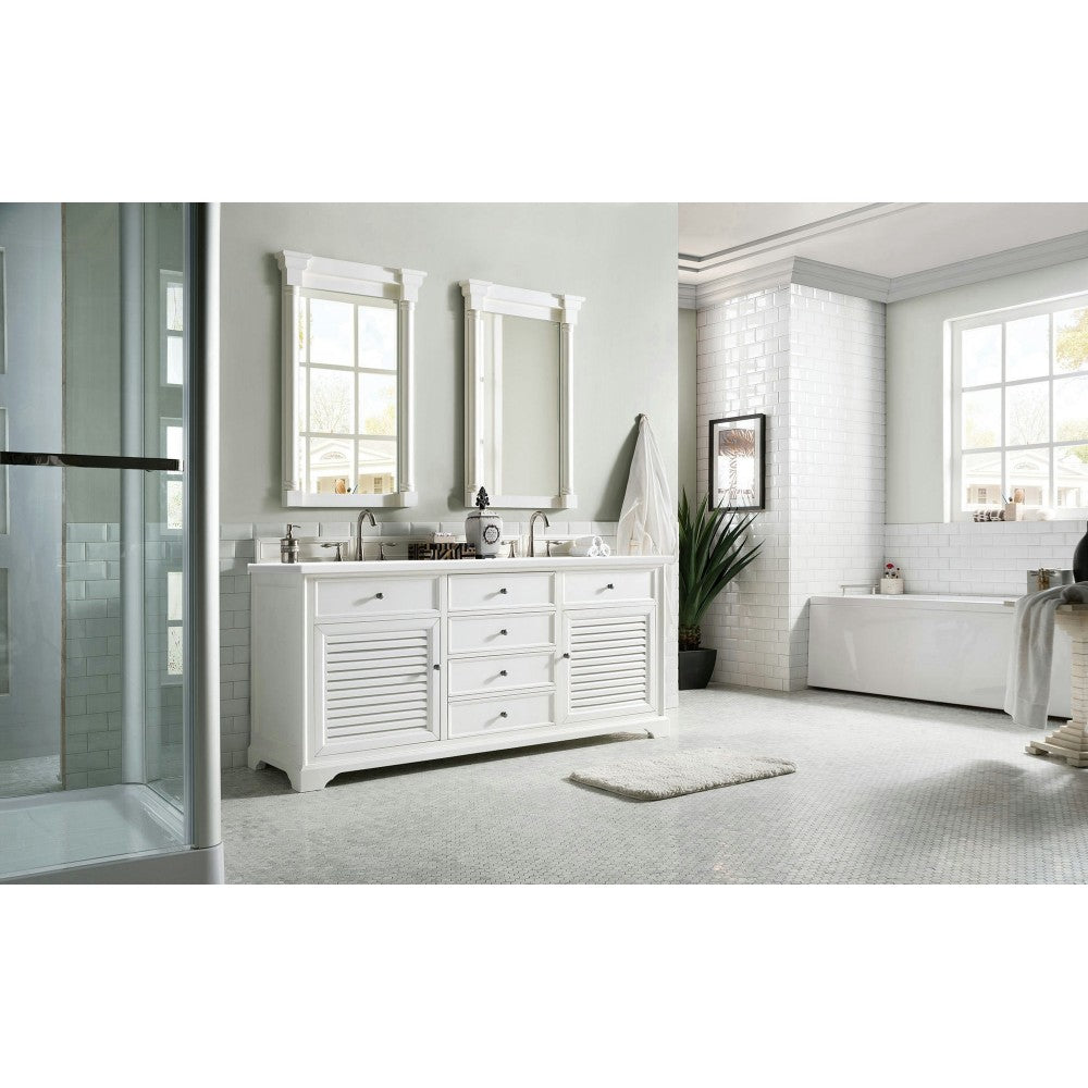 Savannah 72" Double Vanity, Bright White, w/ 3 CM Classic White Quartz Top