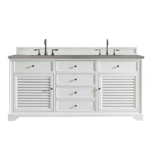 Savannah 72" Double Vanity Cabinet, Bright White, w/ 3 CM Gray Expo Quartz Top