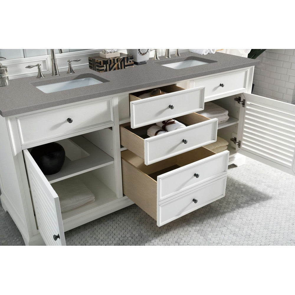 Savannah 72" Double Vanity Cabinet, Bright White, w/ 3 CM Gray Expo Quartz Top