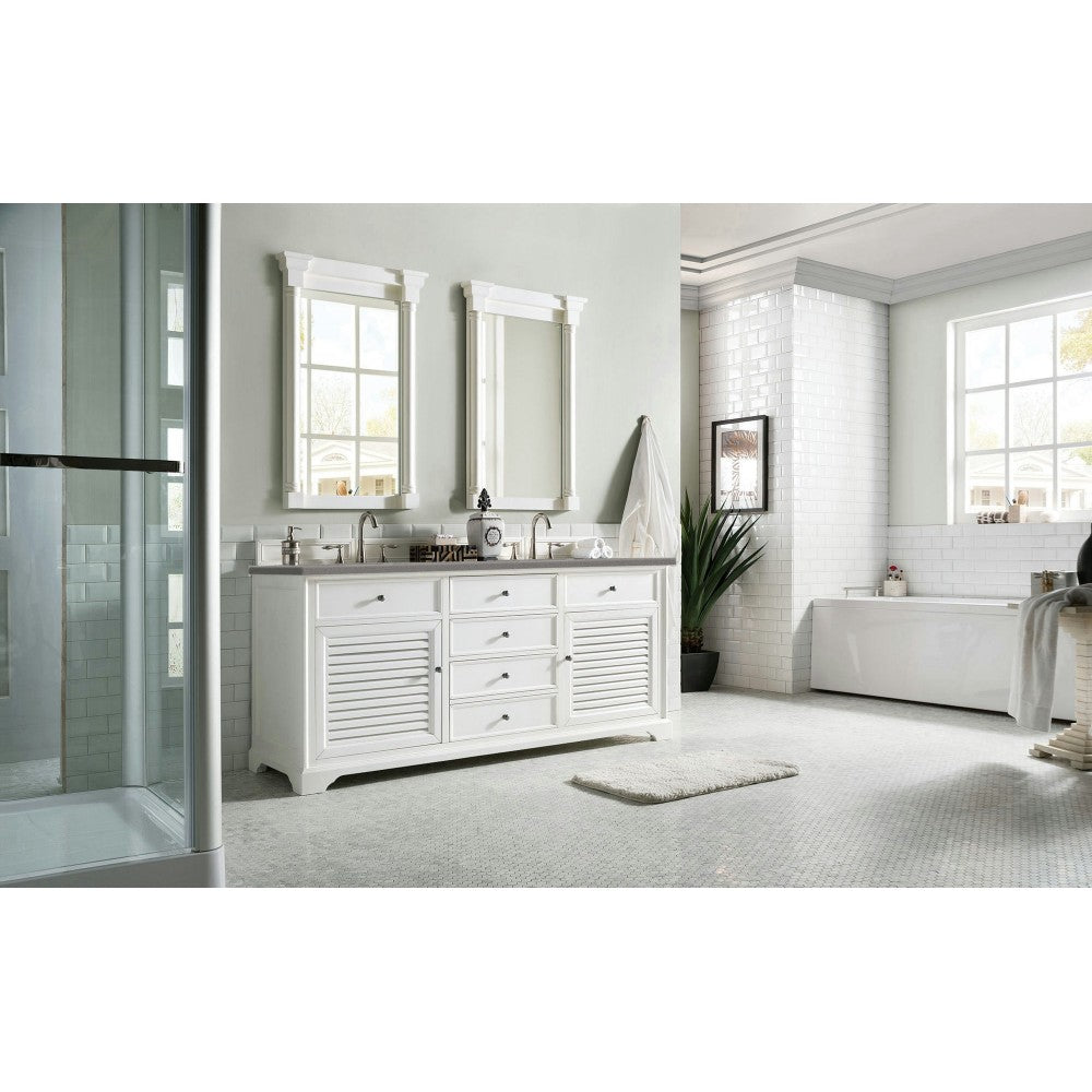 Savannah 72" Double Vanity Cabinet, Bright White, w/ 3 CM Gray Expo Quartz Top