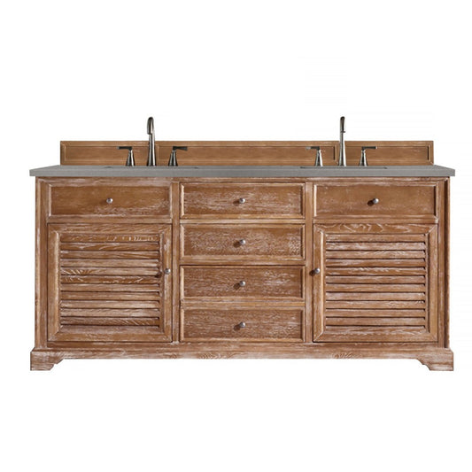 Savannah 72" Double Vanity Cabinet, Driftwood, w/ 3 CM Gray Expo Quartz Top