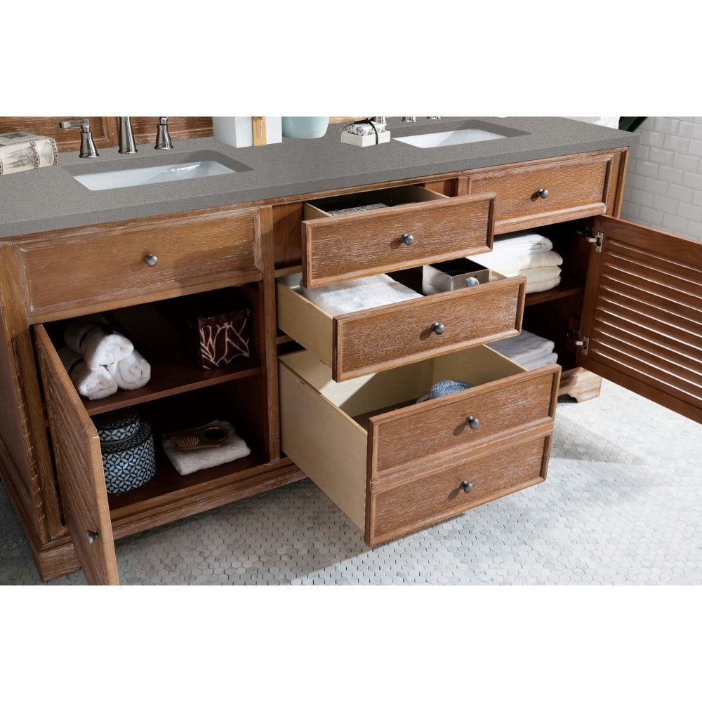 Savannah 72" Double Vanity Cabinet, Driftwood, w/ 3 CM Gray Expo Quartz Top