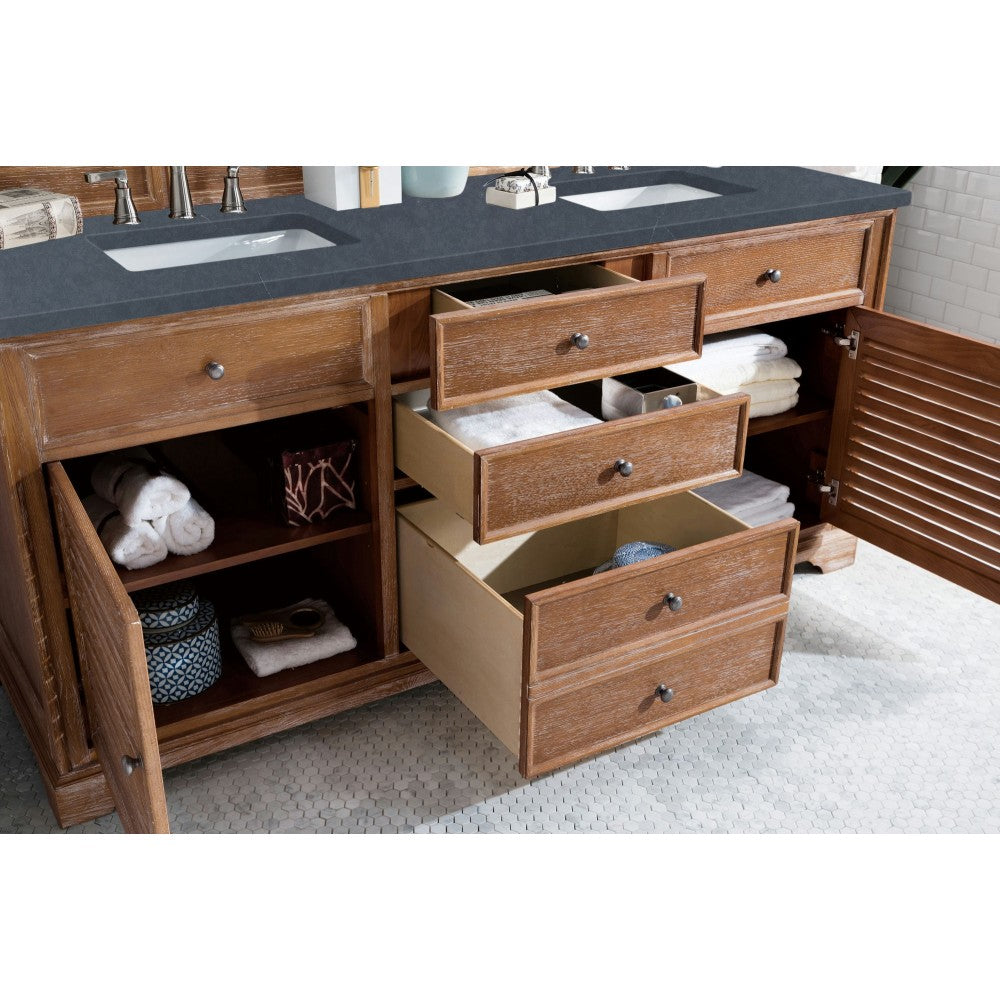 Savannah 72" Double Vanity, Driftwood, w/ 3 CM Charcoal Soapstone Quartz Top