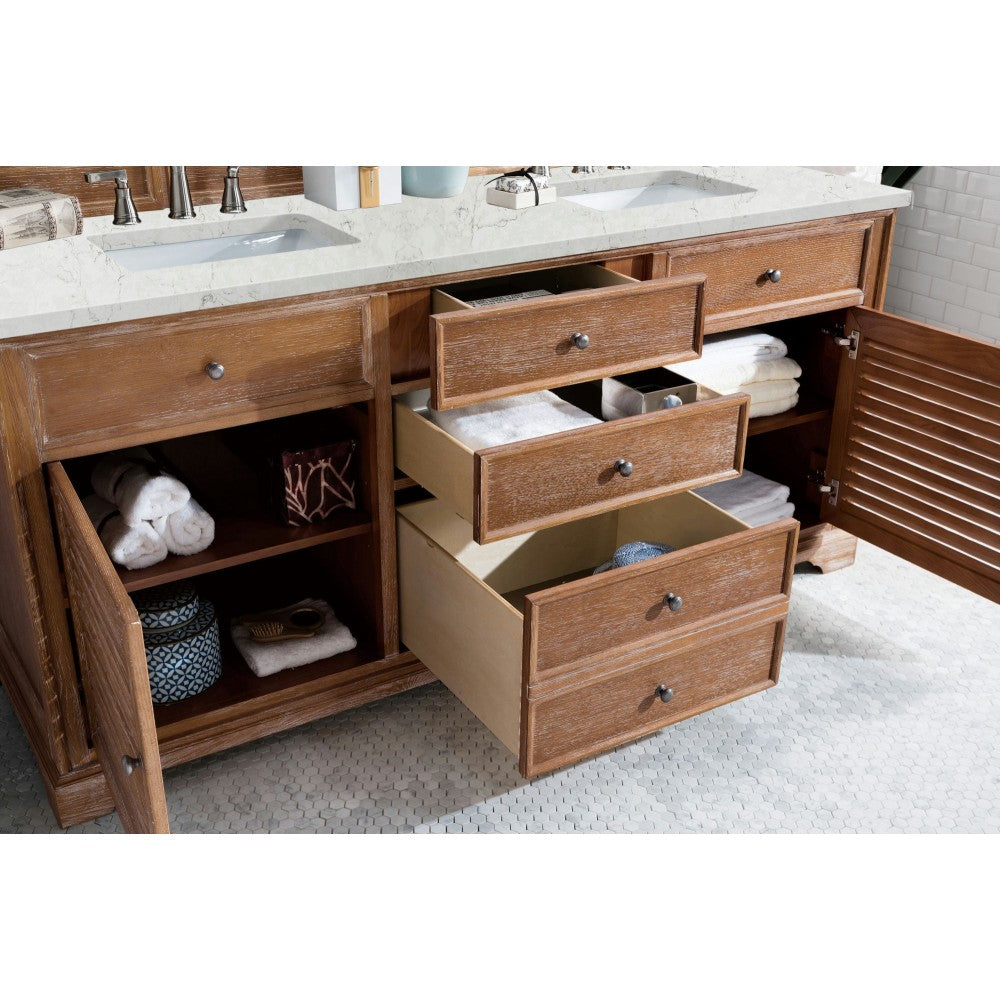 Savannah 72" Double Vanity, Driftwood, w/ 3 CM Eternal Jasmine Pearl Quartz Top