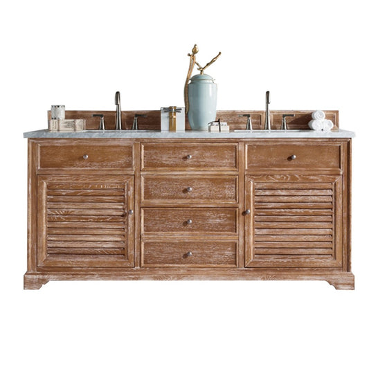 Savannah 72" Driftwood Double Vanity w/ 3 CM Arctic Fall Solid Surface Top