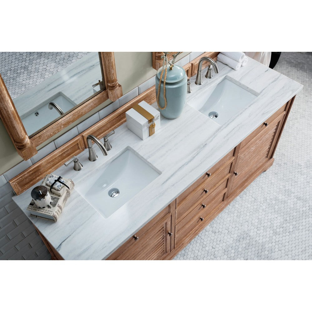Savannah 72" Driftwood Double Vanity w/ 3 CM Arctic Fall Solid Surface Top