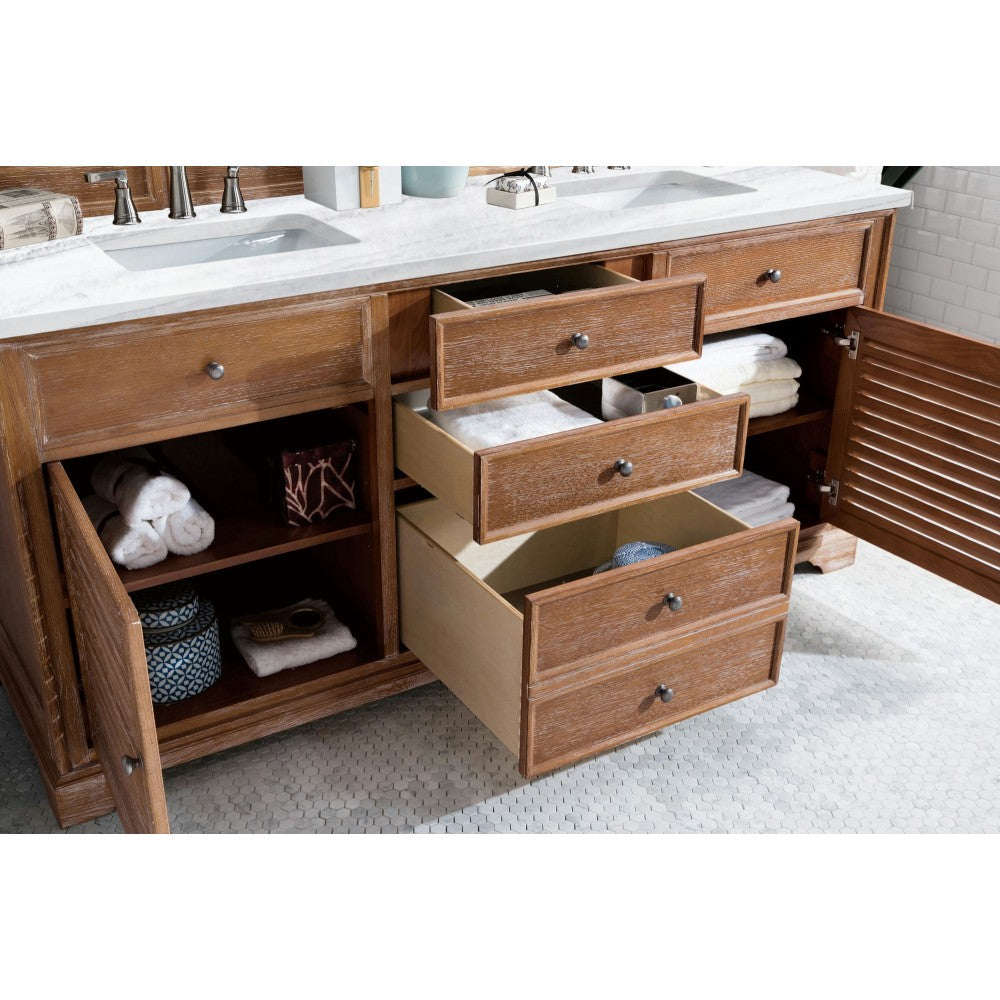Savannah 72" Driftwood Double Vanity w/ 3 CM Arctic Fall Solid Surface Top