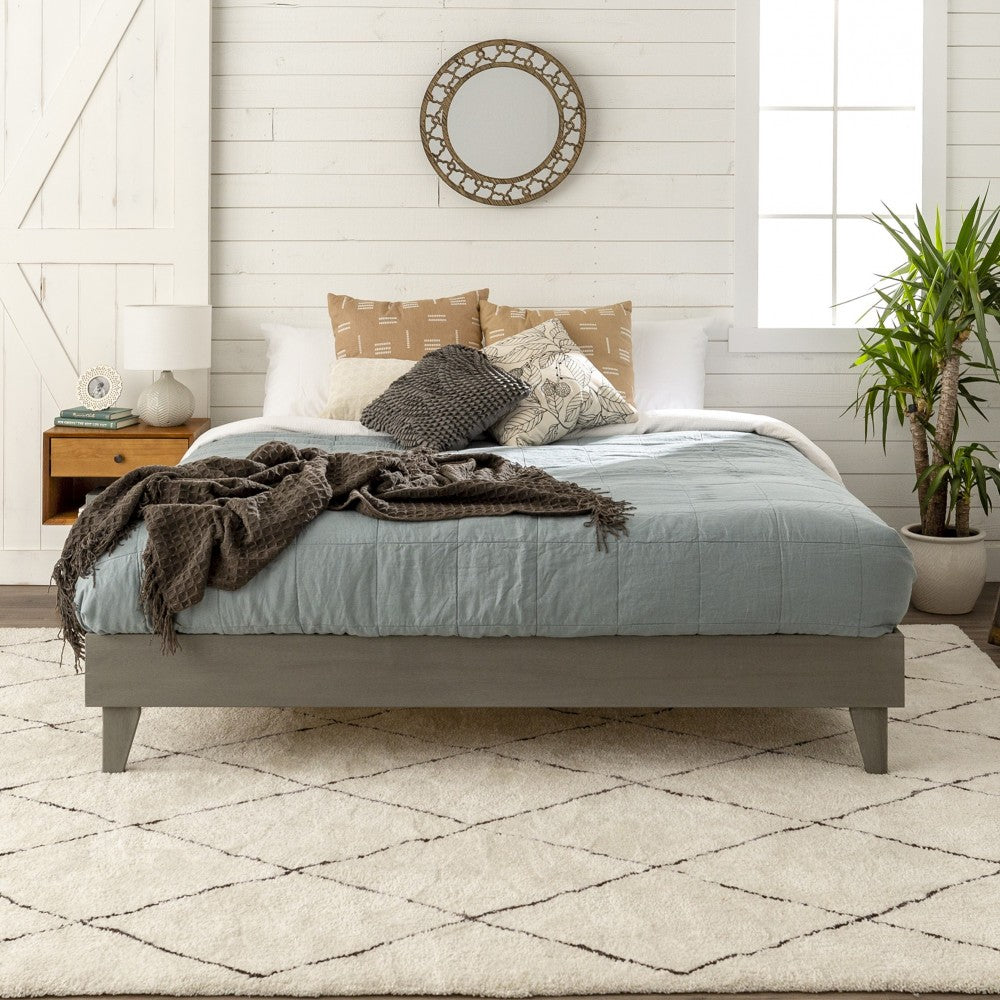 Solid Wood King Platform Bed - Gray Brush