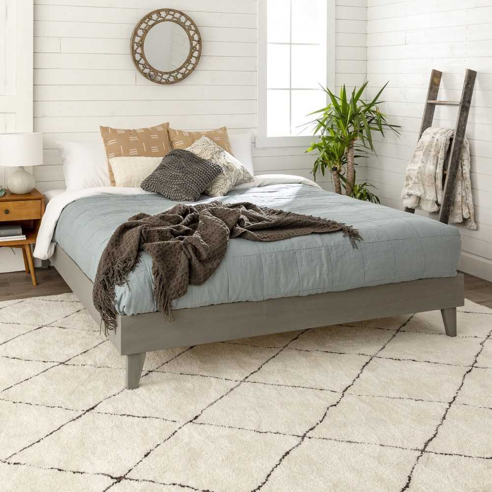 Solid Wood King Platform Bed - Gray Brush