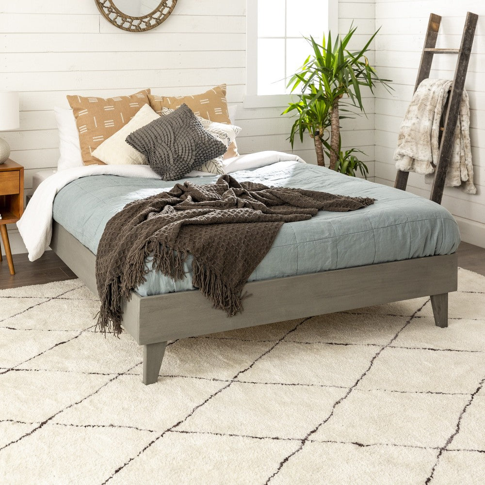 Solid Wood Queen Platform Bed - Gray Brush