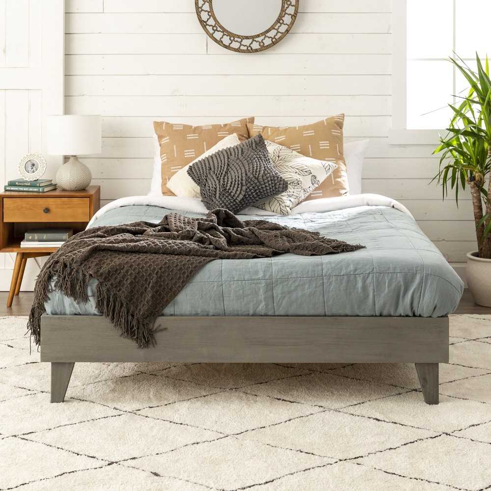 Solid Wood Queen Platform Bed - Gray Brush