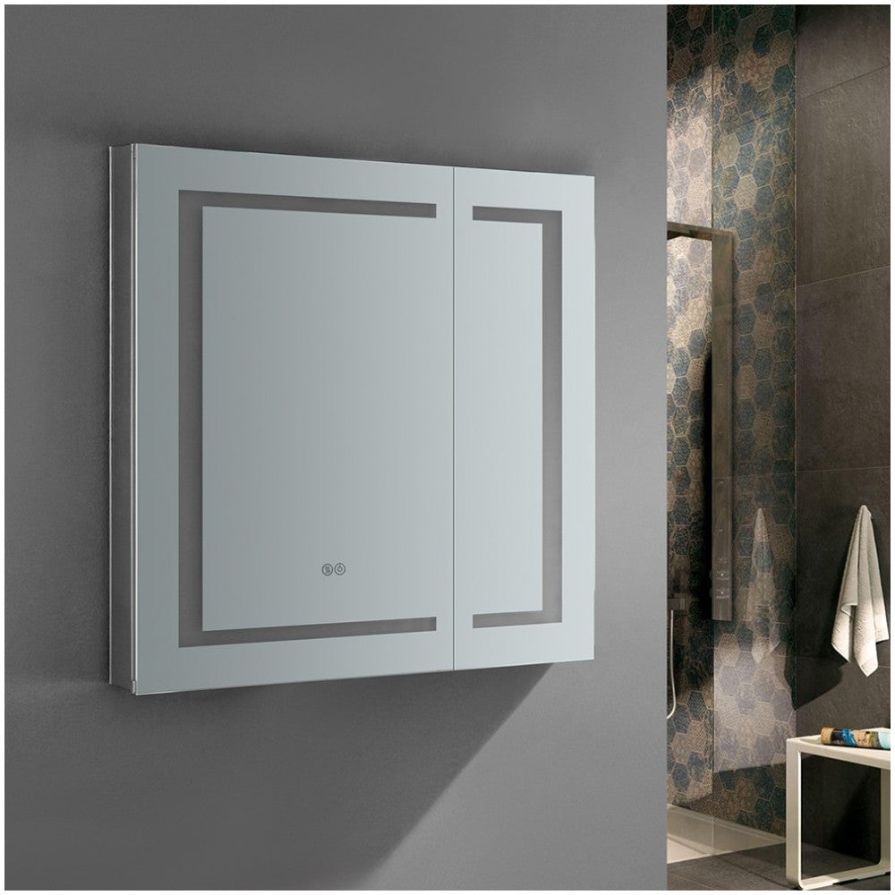 Spazio 30" Wide x 30" Tall Bathroom Medicine Cabinet w/ LED Lighting & Defogger