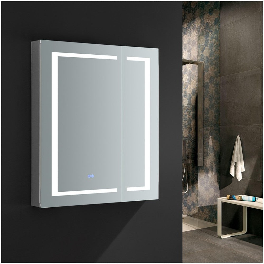 Spazio 30" Wide x 36" Tall Bathroom Medicine Cabinet w/ LED Lighting & Defogger