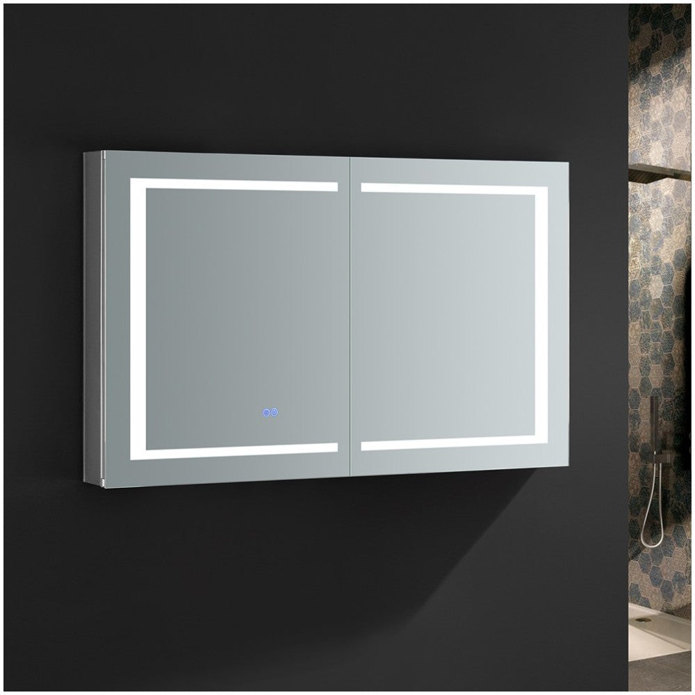Spazio 48" Wide x 30" Tall Bathroom Medicine Cabinet w/ LED Lighting & Defogger