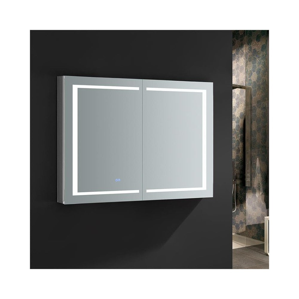 Spazio 48" Wide x 36" Tall Bathroom Medicine Cabinet w/ LED Lighting & Defogger