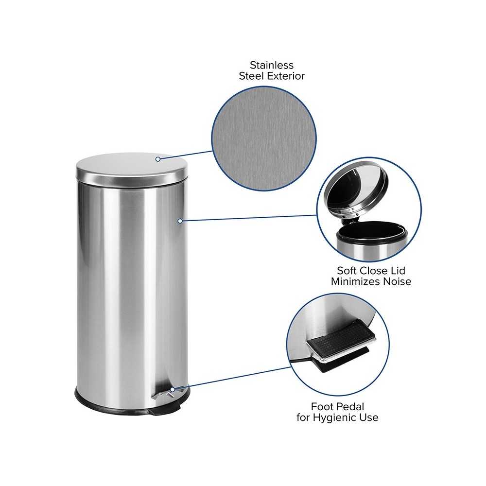 Stainless Steel Fingerprint Resistant Soft Close, Step Trash Can - 30L (7.9 Gallons)