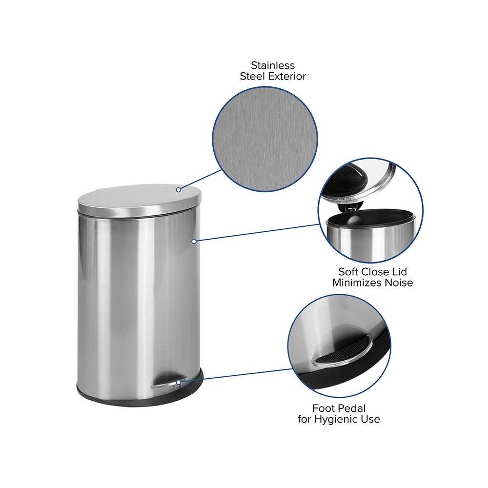 Stainless Steel Fingerprint Resistant Soft Close, Step Trash Can - 40L (10.6 Gallons)