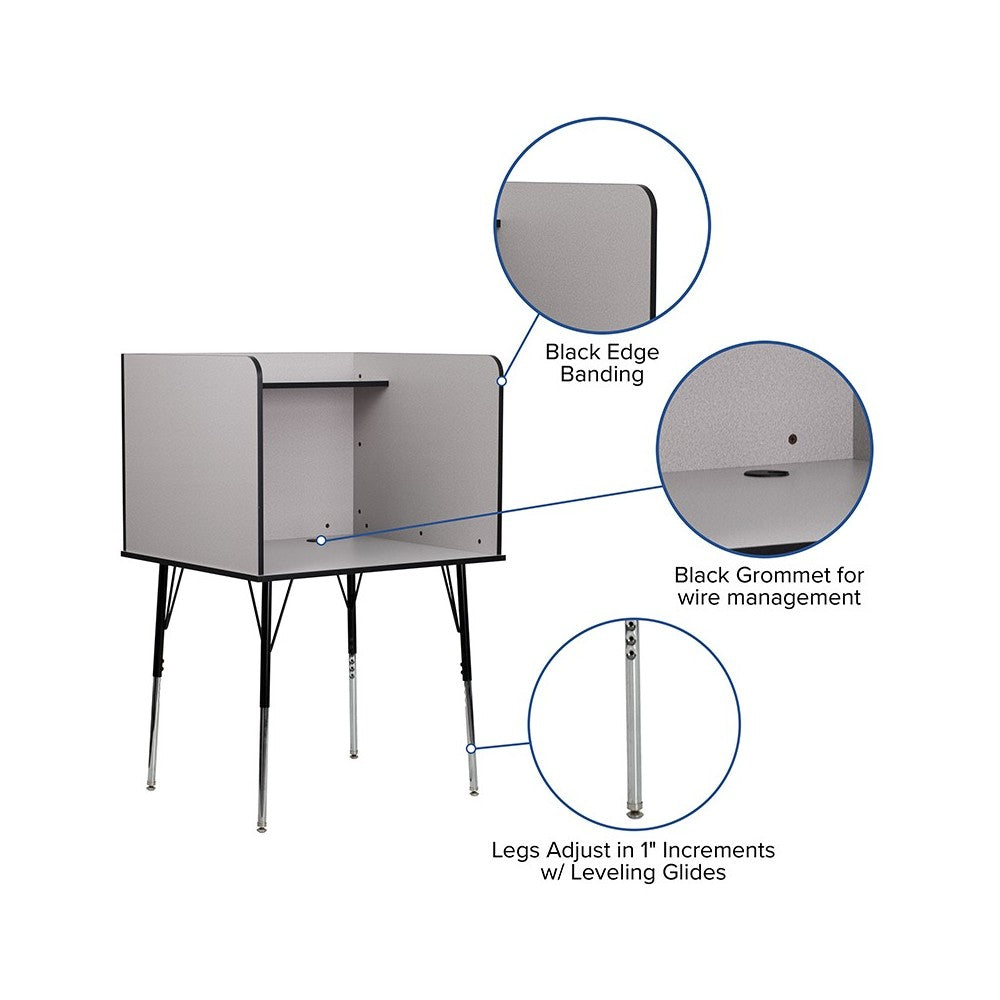 Study Carrel with Adjustable Legs and Top Shelf in Nebula Gray Finish