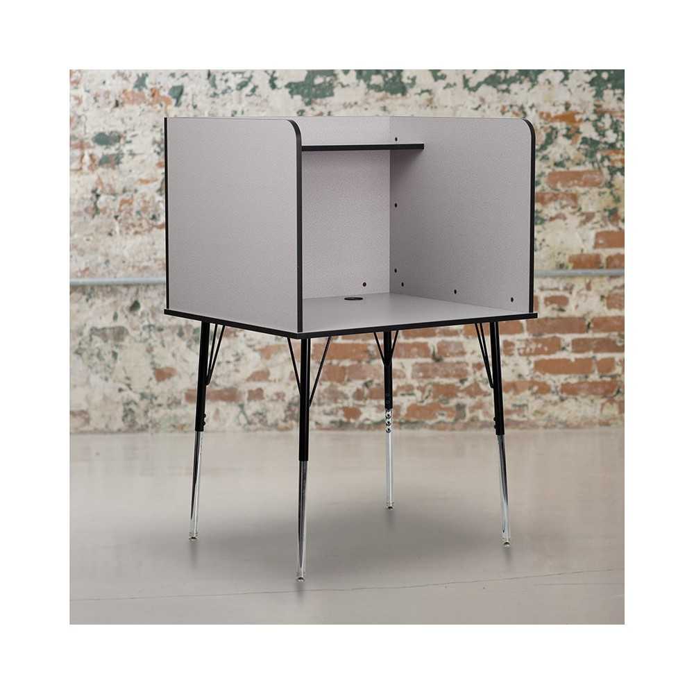 Study Carrel with Adjustable Legs and Top Shelf in Nebula Gray Finish