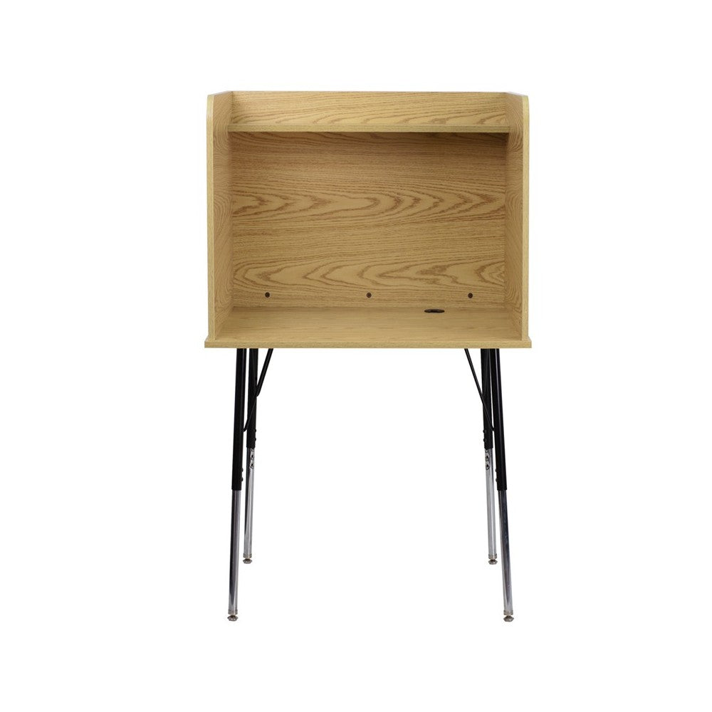 Study Carrel with Adjustable Legs and Top Shelf in Oak Finish