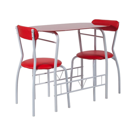 Sutton 3 Piece Space-Saver Bistro Set with Red Glass Top Table and Red Vinyl Padded Chairs