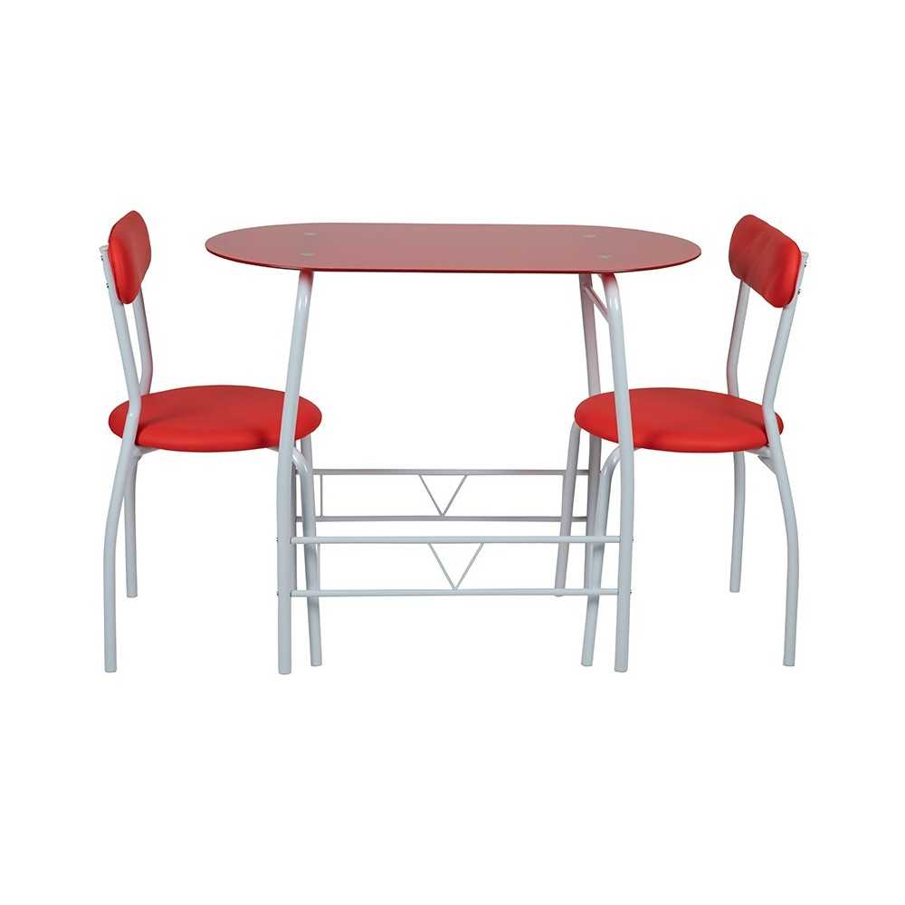 Sutton 3 Piece Space-Saver Bistro Set with Red Glass Top Table and Red Vinyl Padded Chairs
