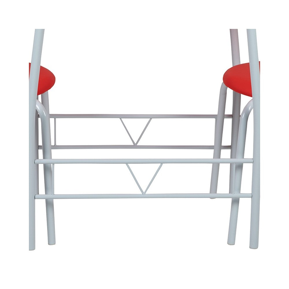 Sutton 3 Piece Space-Saver Bistro Set with Red Glass Top Table and Red Vinyl Padded Chairs