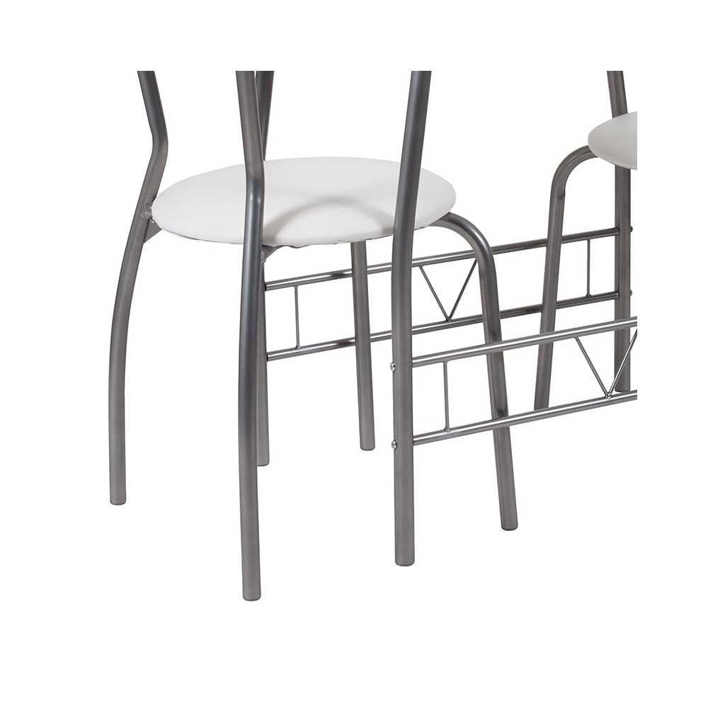 Sutton 3 Piece Space-Saver Bistro Set with White Glass Top Table and White Vinyl Padded Chairs
