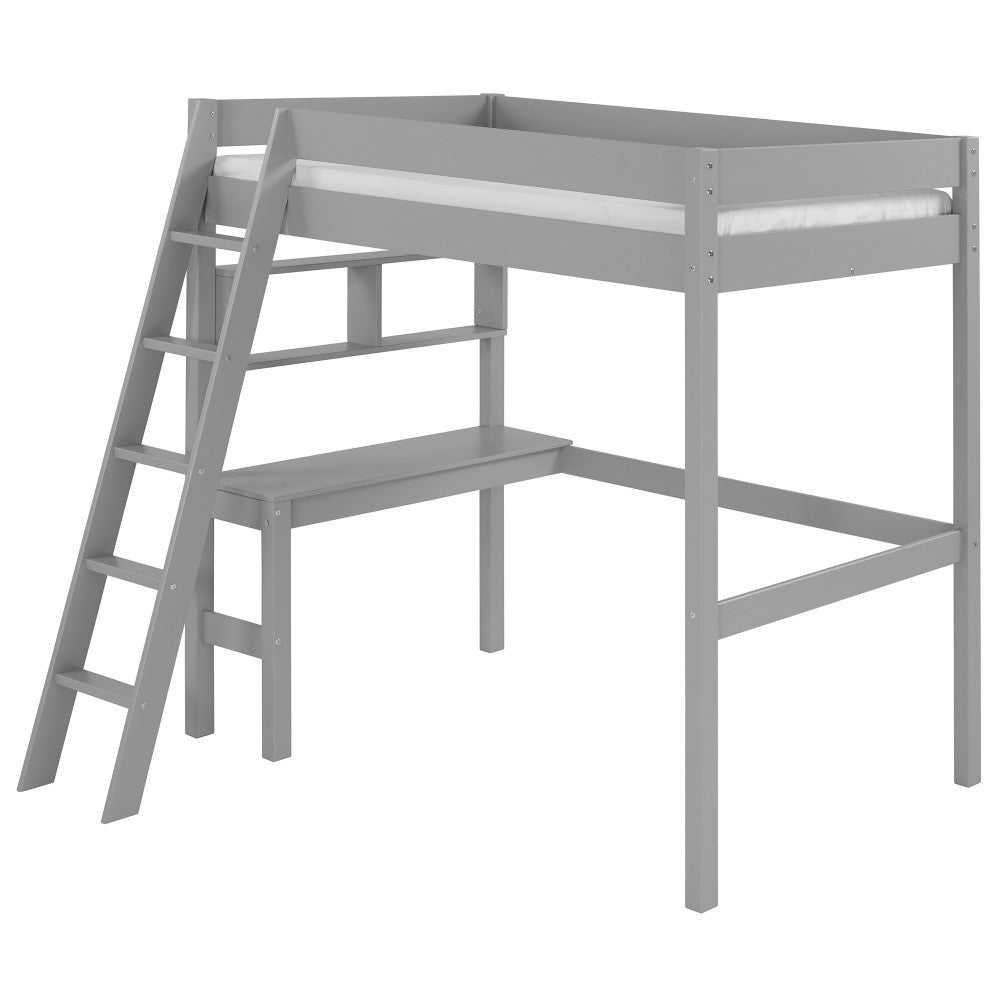 Swan Solid Wood Loft Bed with Desk - Gray