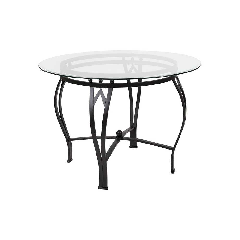 Syracuse 42'' Round Glass Dining Table with Black Metal Frame