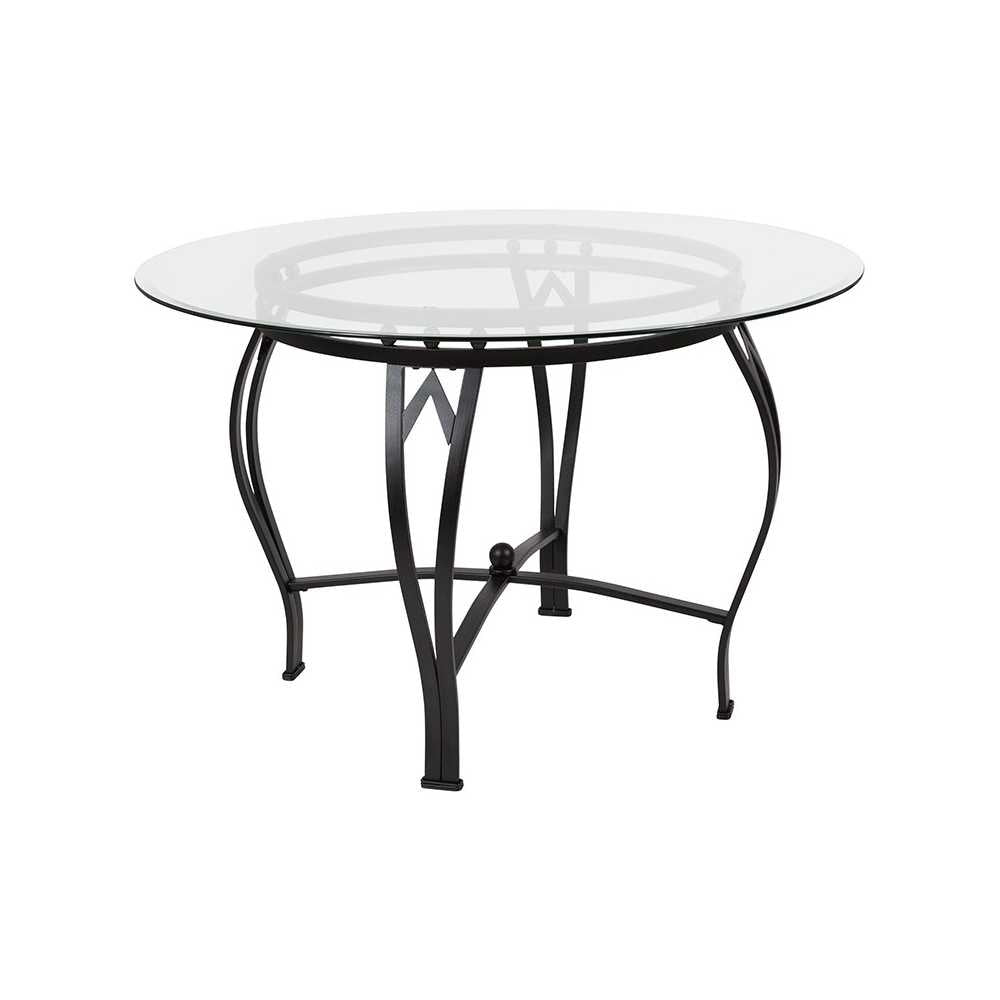 Syracuse 45'' Round Glass Dining Table with Black Metal Frame