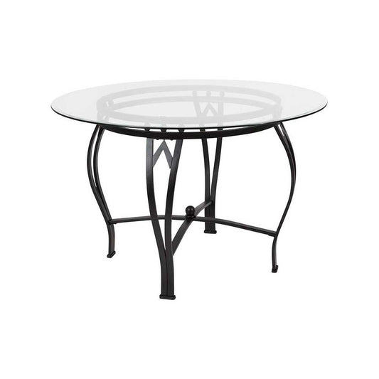 Syracuse 45'' Round Glass Dining Table with Black Metal Frame