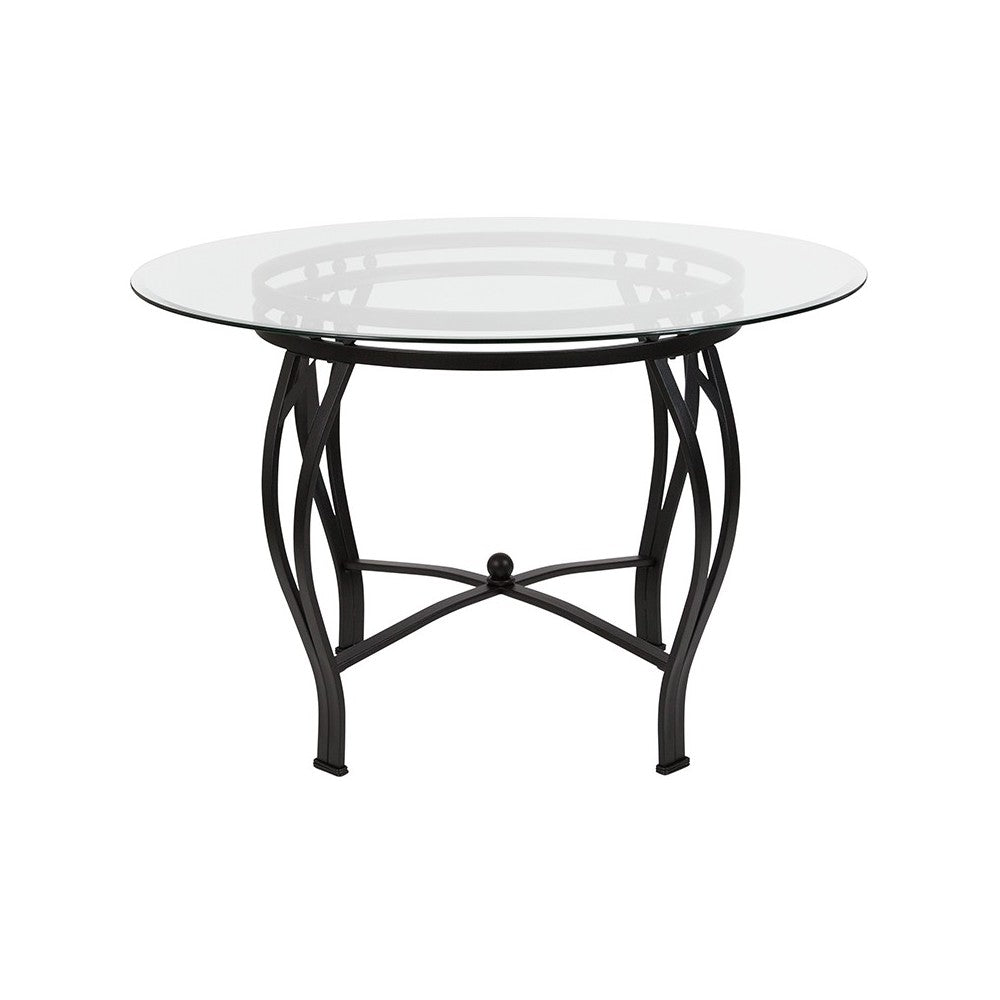 Syracuse 45'' Round Glass Dining Table with Black Metal Frame