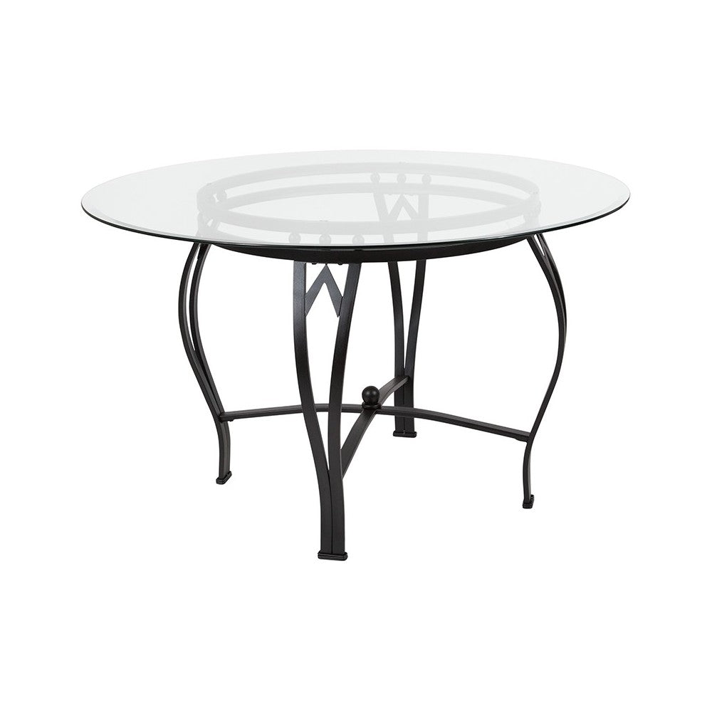 Syracuse 48'' Round Glass Dining Table with Black Metal Frame