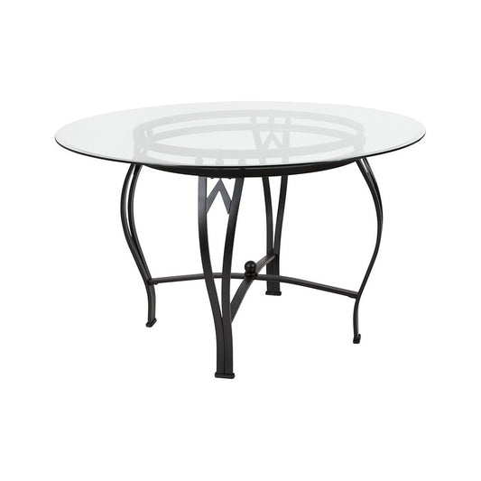 Syracuse 48'' Round Glass Dining Table with Black Metal Frame