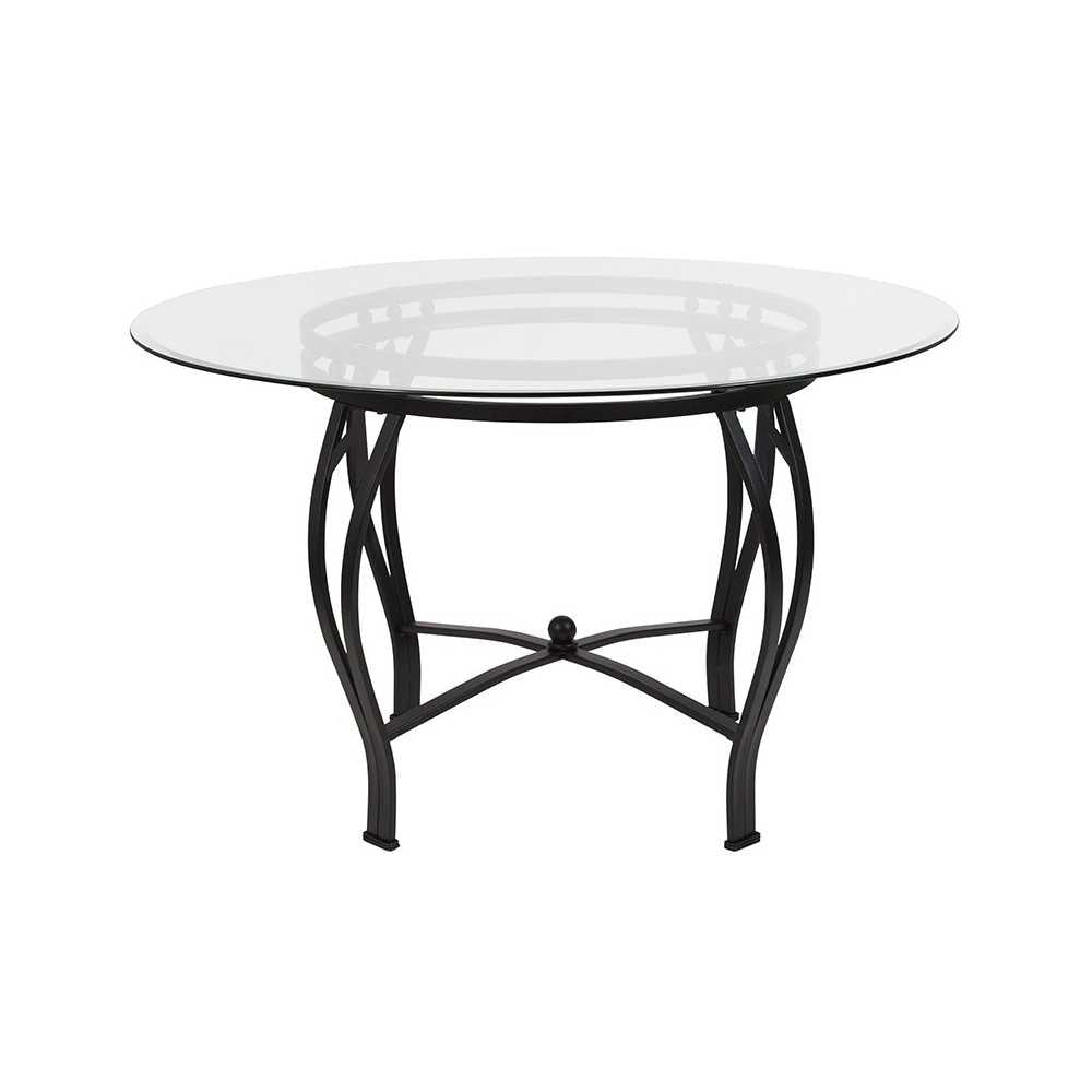 Syracuse 48'' Round Glass Dining Table with Black Metal Frame